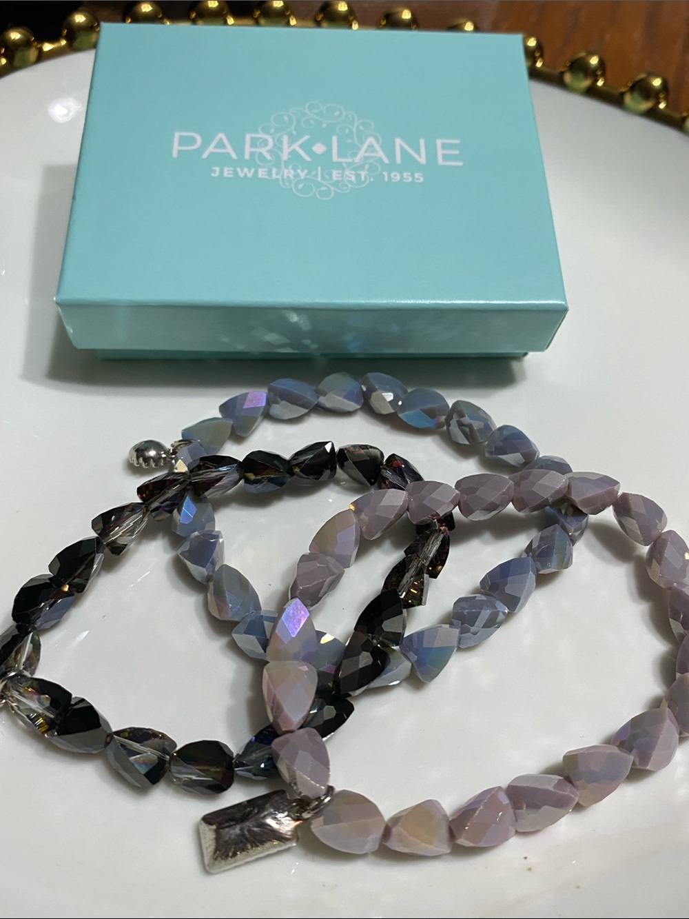 Park Lane Faceted Bead Bracelet Trio in Lavender, Smoky Black & Iridescent